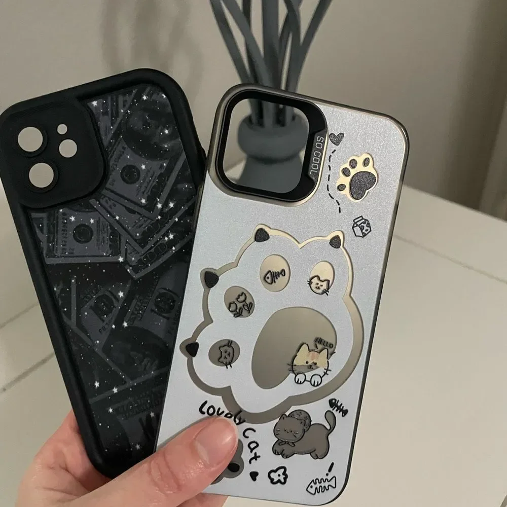 iPhone 12 Cases – Cute Cat Paw & Money Print – Set of 2